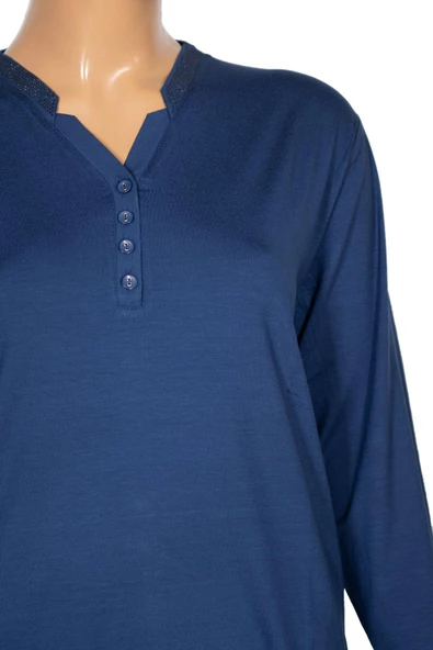 Cimariva Kadın Neval Büyük Beden V Yaka Taşlı indigo Bluz - 2