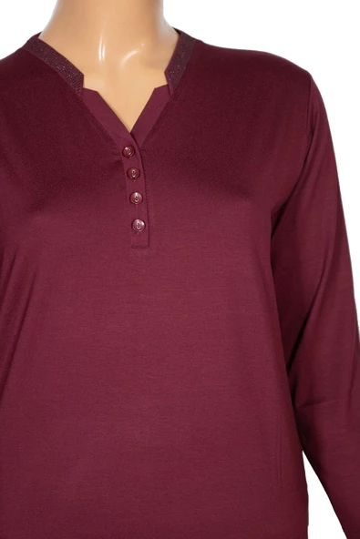 Cimariva Kadın Neval Büyük Beden V Yaka Taşlı Bordo Bluz - 2