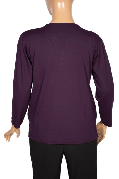 Cimariva Kadın Neval Büyük Beden V Yaka Taşlı Mor Bluz - 4