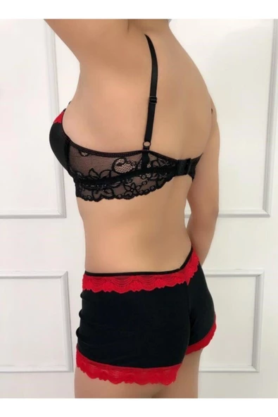 Çapraz Aksesuarlı, Dantelli, Destekli Sütyen-Külot Takımı - 12