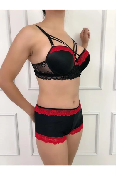 Çapraz Aksesuarlı, Dantelli, Destekli Sütyen-Külot Takımı - 3