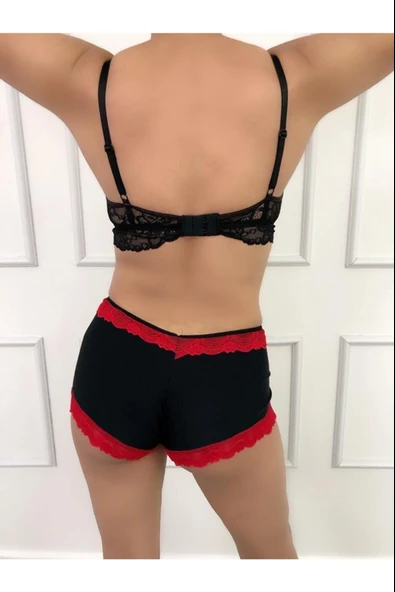 Çapraz Aksesuarlı, Dantelli, Destekli Sütyen-Külot Takımı - 5