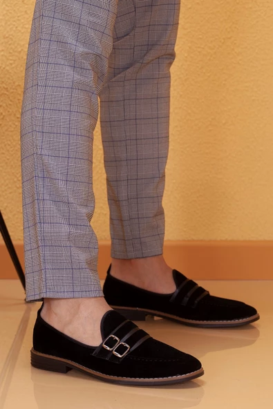 Tomms Erkek Siyah Süet Loafer Çift Tokalı Ayakkabı Bonarelli-010 - 4