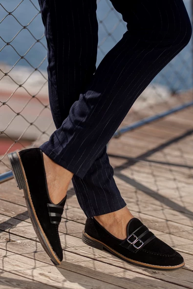 Tomms Erkek Siyah Süet Loafer Çift Tokalı Ayakkabı Bonarelli-010 - 2