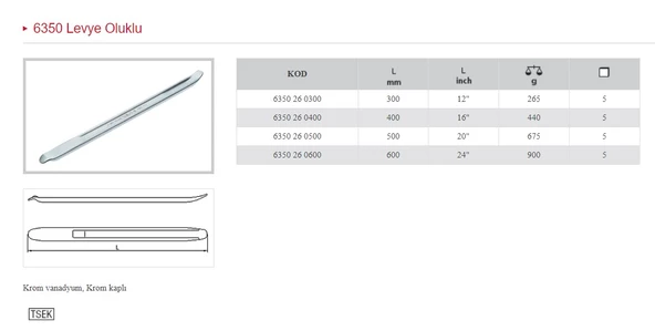 İZELTAŞ 500 MM LEVYE OLUKLU KROM  6350 26 0500