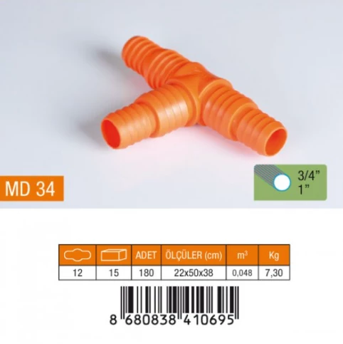 3/4-1" T HORTUM EKİ PLASTİK MD34