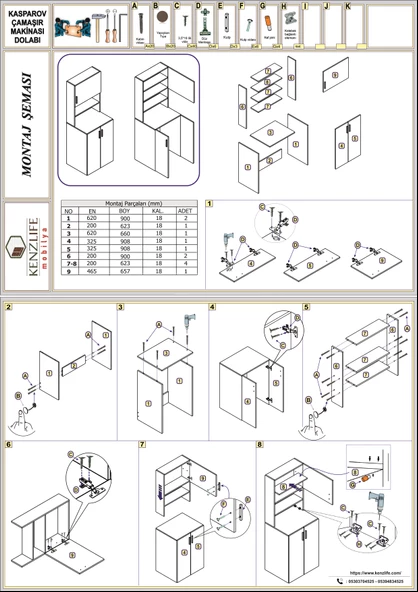 Kenzlife çamaşır makinesi dolabı kasparov cvz 180*066*55-20 banyo kapaklı arkalıksız - 5
