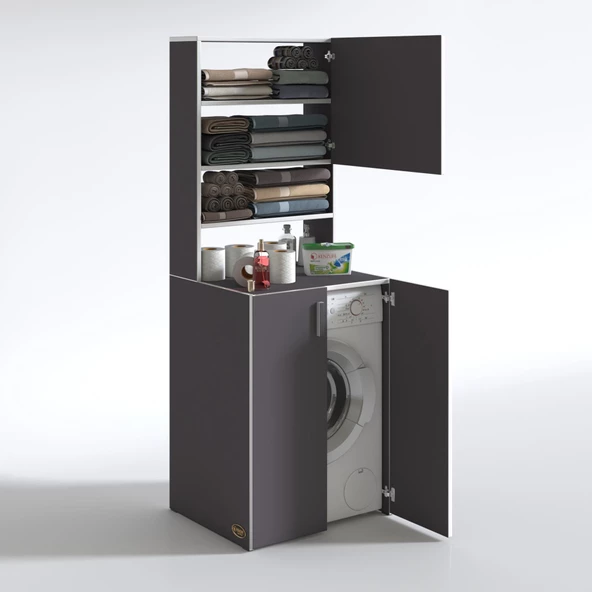 Kenzlife çamaşır makinesi dolabı kasparov gri 180*066*55-20 banyo kapaklı arkalıksız - Resim 3