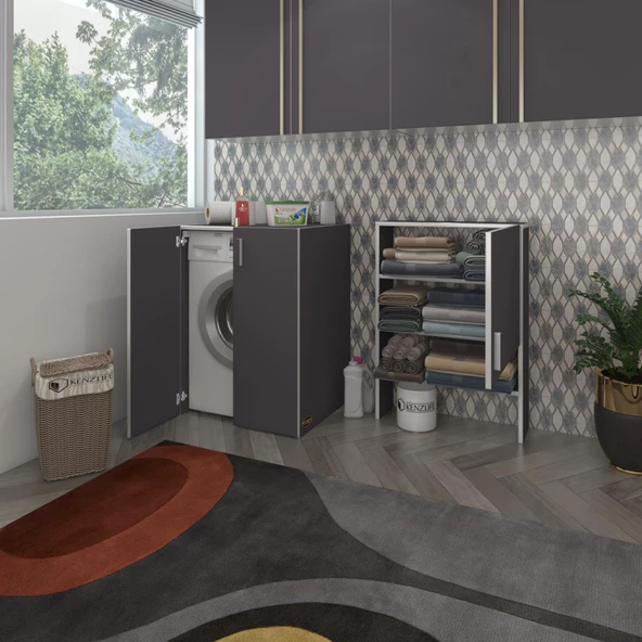 Kenzlife çamaşır makinesi dolabı kasparov gri 180*066*55-20 banyo kapaklı arkalıksız - Resim 2