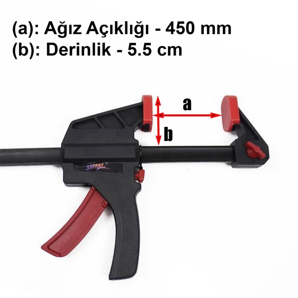 Topart Hafif Tip Sürgülü Tek Ele Uygun İç Dış İşkence Kıskaç 450 mm - 3