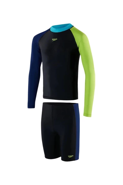 Speedo 8-12871G742 - Colourblock Long Sleeved Erkek Çocuk Yüzücü Mayosu