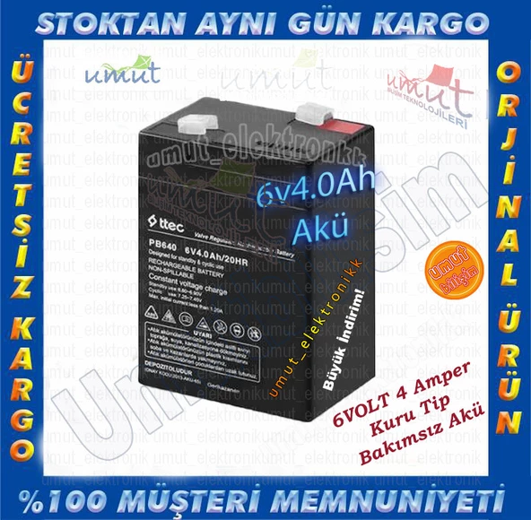 ttec 6V4Ah20HR Valve Regulated Rechargeable Battery 6 Volt 4 Amper Bakımsız Kuru Akü 6V 4Ah Akü - 4