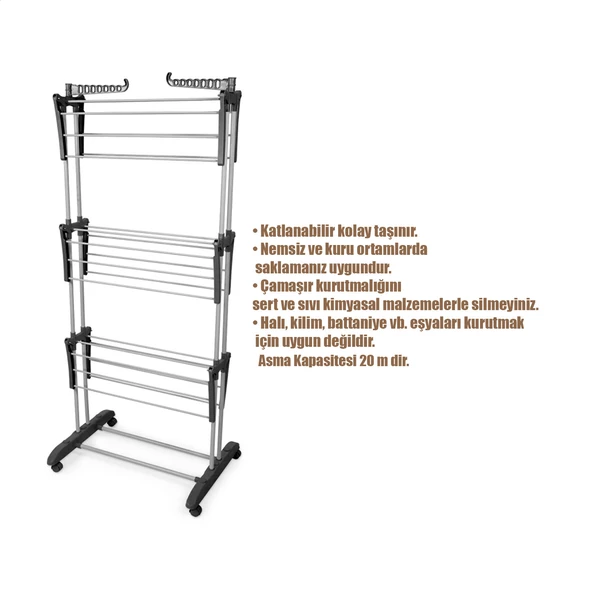 Perilla Tiga Fits 3 Katlı Tekerlekli Çamaşır Kurutmalık - 2