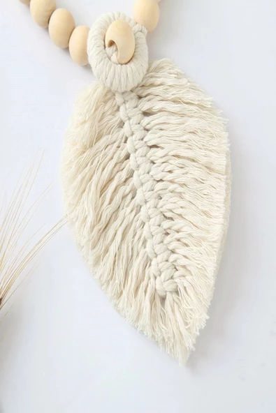 2 Adet Ekru Curtain Leaf Ahşap Boncuklu Perde Süsü - 2