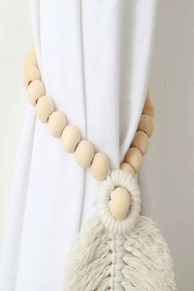 2 Adet Ekru Curtain Leaf Ahşap Boncuklu Perde Süsü - 4