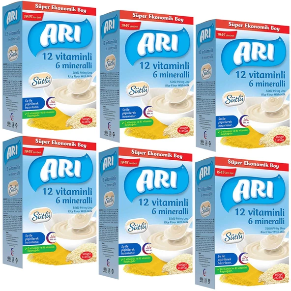 Arı Mama 12 Vitaminli 6 Mineralli 500 gr Sütlü Pirinç Unu 6 lı Paket