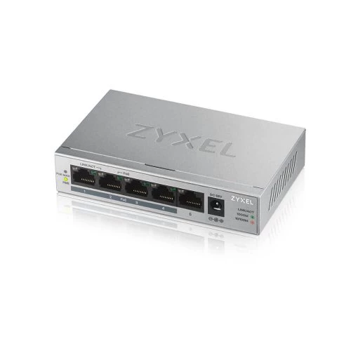 ZyXEL GS1005HP, 5 Port, GigaBit, 5 Port PoE 60W, Yönetilemez, Masaüstü Switch