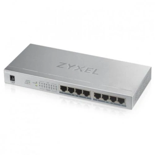 ZyXEL GS1008HP, 8 Port, GigaBit, 8 Port PoE 60W, Yönetilemez, Masaüstü Switch