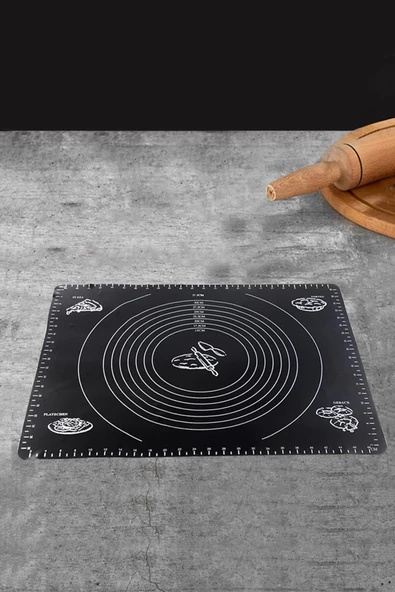 Tilbe Home Silikon Hamur Matı Hamur Açma Pasta Fırın Altlığı Matı Ölçülü Hamur Yoğurma Siyah Orta Boy 50X40 - 4