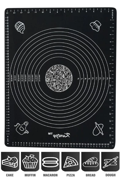 Tilbe Home Silikon Hamur Matı Hamur Açma Pasta Fırın Altlığı Matı Ölçülü Hamur Yoğurma Siyah Orta Boy 50X40 - 3