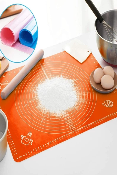 Tilbe Home Silikon Hamur Matı Hamur Açma Pasta Fırın Altlığı Matı Ölçülü Hamur Yoğurma Turuncu Orta Boy 50X40 - 2