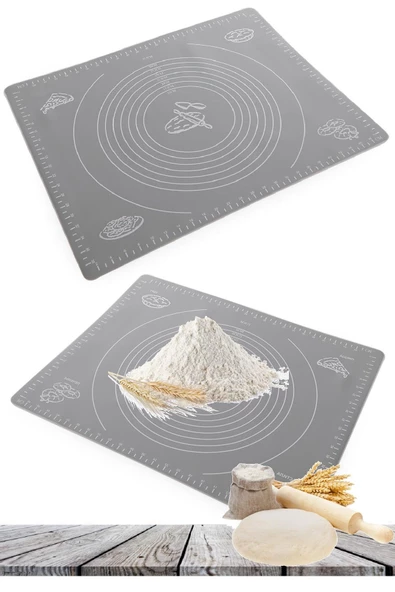 Tilbe Home Silikon Hamur Matı Hamur Açma Pasta Fırın Altlığı Matı Ölçülü Hamur Yoğurma Gri Orta Boy 50X40 - 3