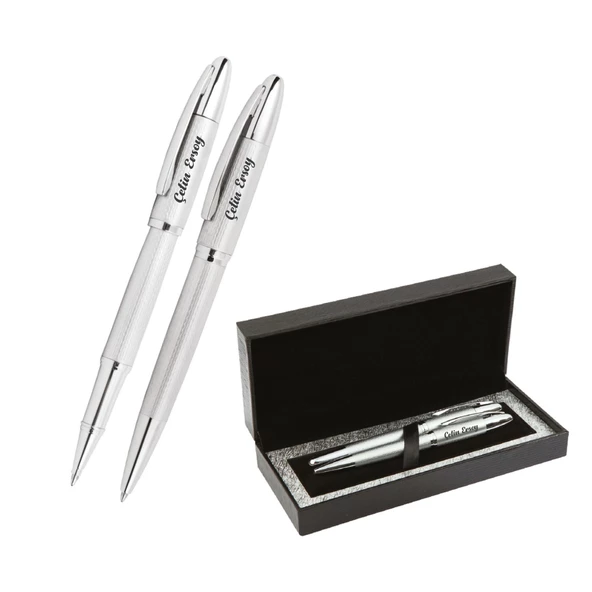 İsme Kişiye Özel Metal Tükenmez ve Roller Kalem Seti - Resim 2