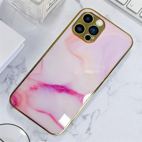 İphone 13 Pro Marble Case Mermer Desenli Cam Telefon Kılıfı ürün görseli