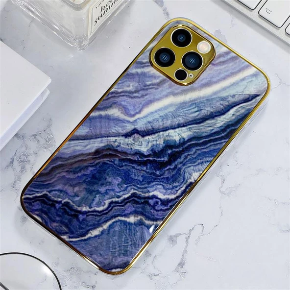 İphone 13 Pro Marble Case Mermer Desenli Cam Telefon Kılıfı - Resim 8