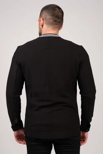Erkek Dik Yaka Fermuarlı Sweat Siyah - 3