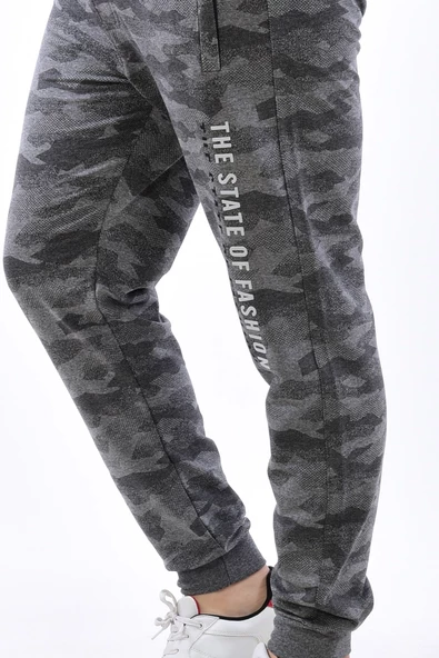 Erkek Dar Paça Kamuflaj Eşofman Altı Gri - 4