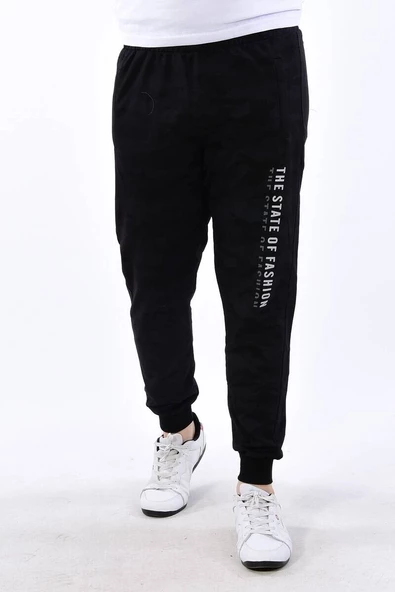 Erkek Dar Paça Kamuflaj Eşofman Altı Siyah