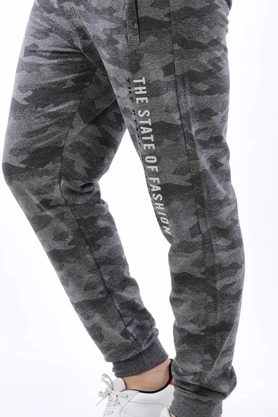 Erkek Dar Paça Kamuflaj Eşofman Altı Gri