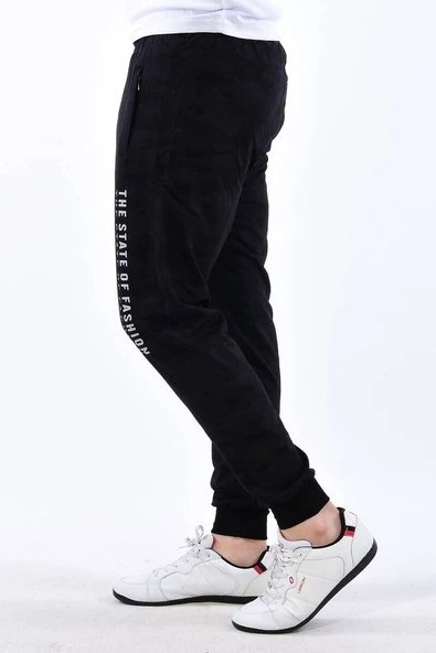 Erkek Dar Paça Kamuflaj Eşofman Altı Siyah - 2