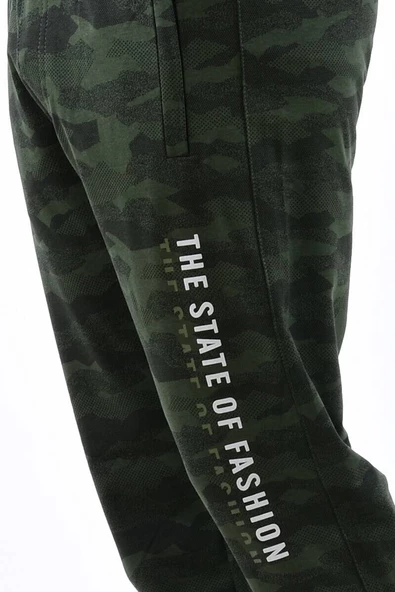 Erkek Dar Paça Kamuflaj Eşofman Altı Haki - 2