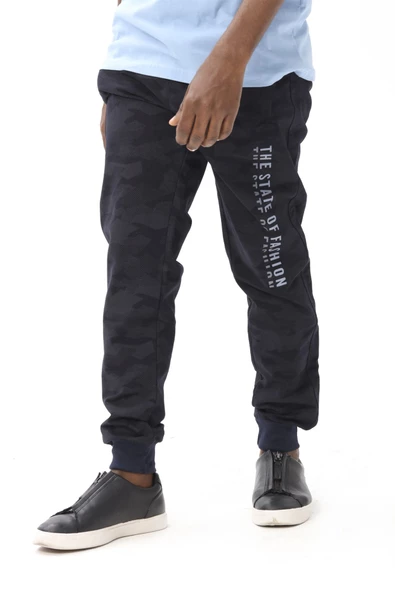 Erkek Dar Paça Kamuflaj Eşofman Altı Lacivert - 4