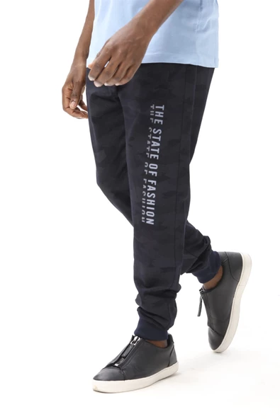 Erkek Dar Paça Kamuflaj Eşofman Altı Lacivert - 5