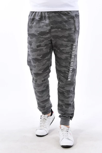 Erkek Dar Paça Kamuflaj Eşofman Altı Gri - 5