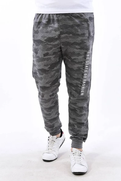 Erkek Dar Paça Kamuflaj Eşofman Altı Gri - 2