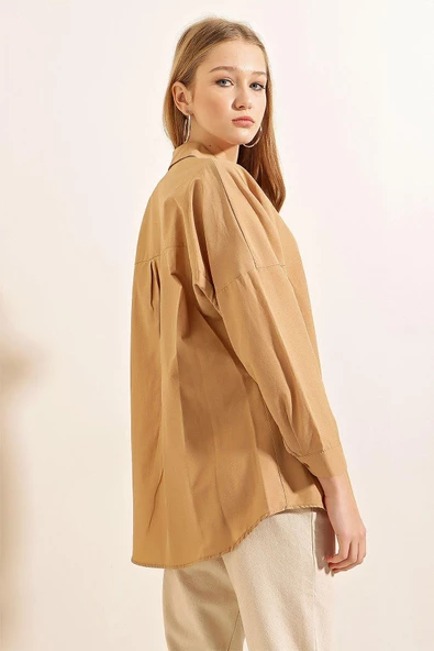 Kadın Oversize Gömlek Vizon - 6