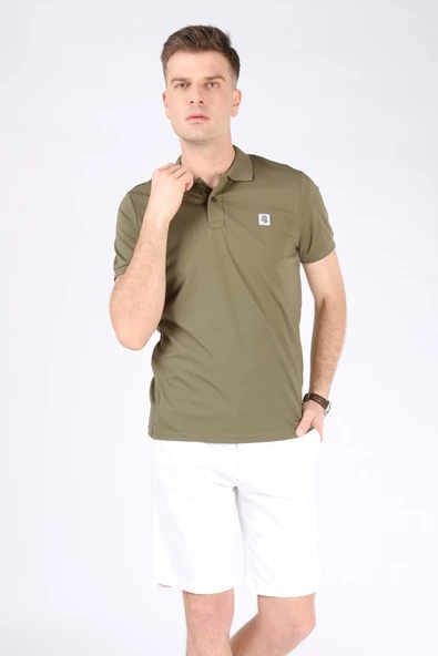 Erkek Polo Yaka Gül Baskılı T-Shirt Haki