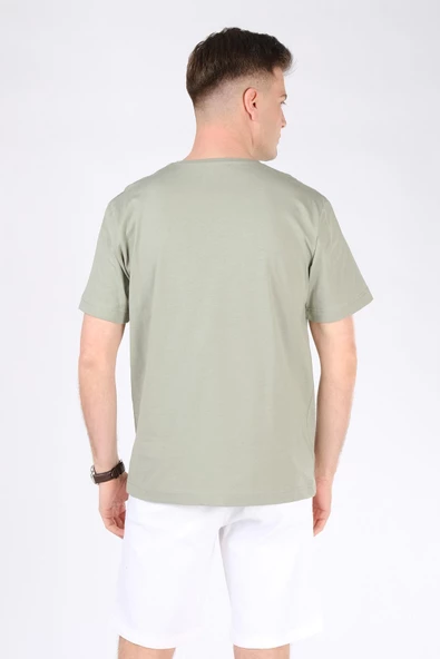 Erkek Sıfır Yaka Man Baskı T-Shirt Çağla - 3