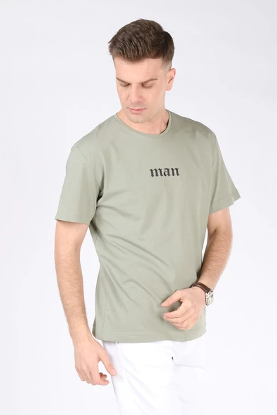 Erkek Sıfır Yaka Man Baskı T-Shirt Çağla - 2