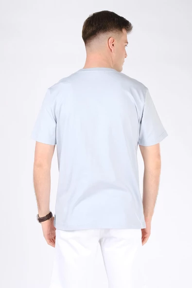 Erkek Sıfır Yaka Cepli T-Shirt Açık Mavi - 3