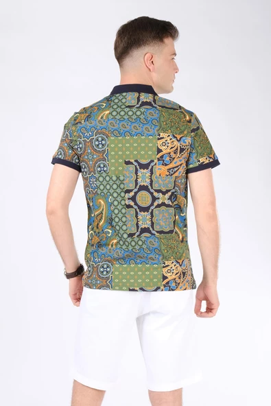 Erkek Polo Yaka Desenli T-Shirt Yeşil - 3