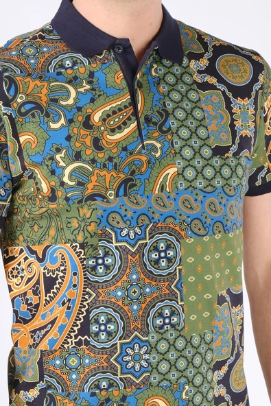 Erkek Polo Yaka Desenli T-Shirt Yeşil - 4