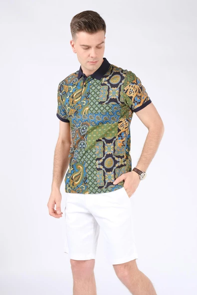 Erkek Polo Yaka Desenli T-Shirt Yeşil - 2