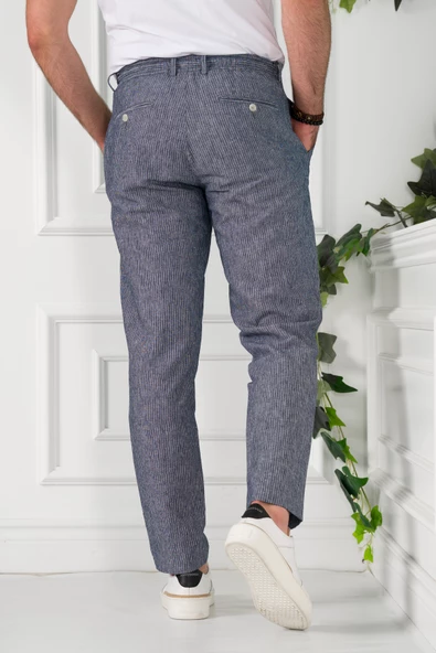 BELİ İPLİKLİ ÇİZGİLİ REGULAR FİT KETEN ERKEK JOGGER PANTOLON - 10