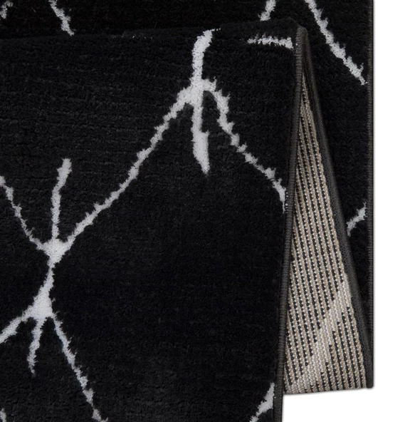 Dekoratif Yumuşacık Siyah Beyaz İskandinav Desenli Salon Oturma Odası Antre Halısı Yolluk - 3