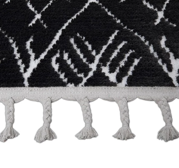 Dekoratif Yumuşacık Siyah Beyaz İskandinav Desenli Salon Oturma Odası Antre Halısı Yolluk - 6